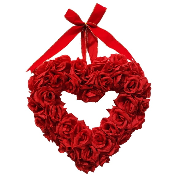 YIKA Valentine's Day Decor Party Supplies Valentines's Day Red Rose Flower Hollow Heart Bow Floral Wreath Decoration Door Hanging Valentines Day Gifts