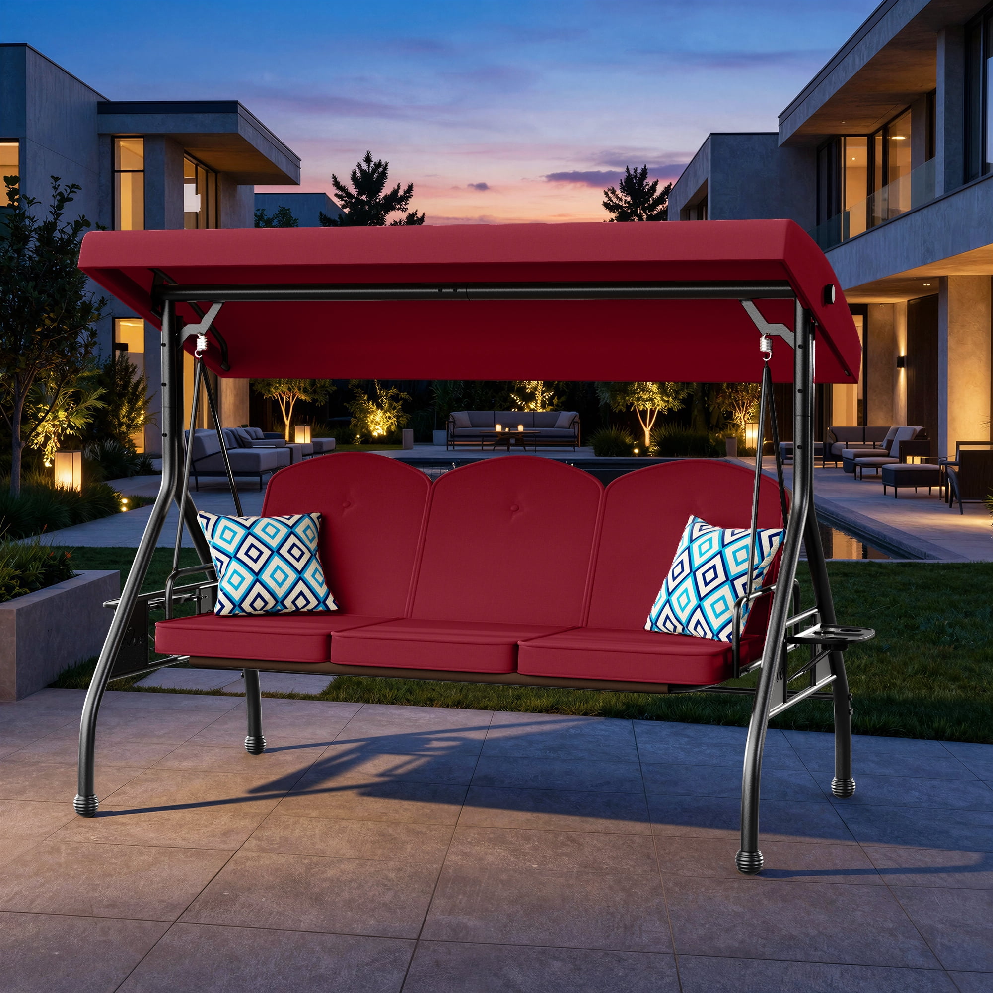 YIKEMA 3-Person Porch Swing with Stand 800lb Capacity Adjustable Canopy