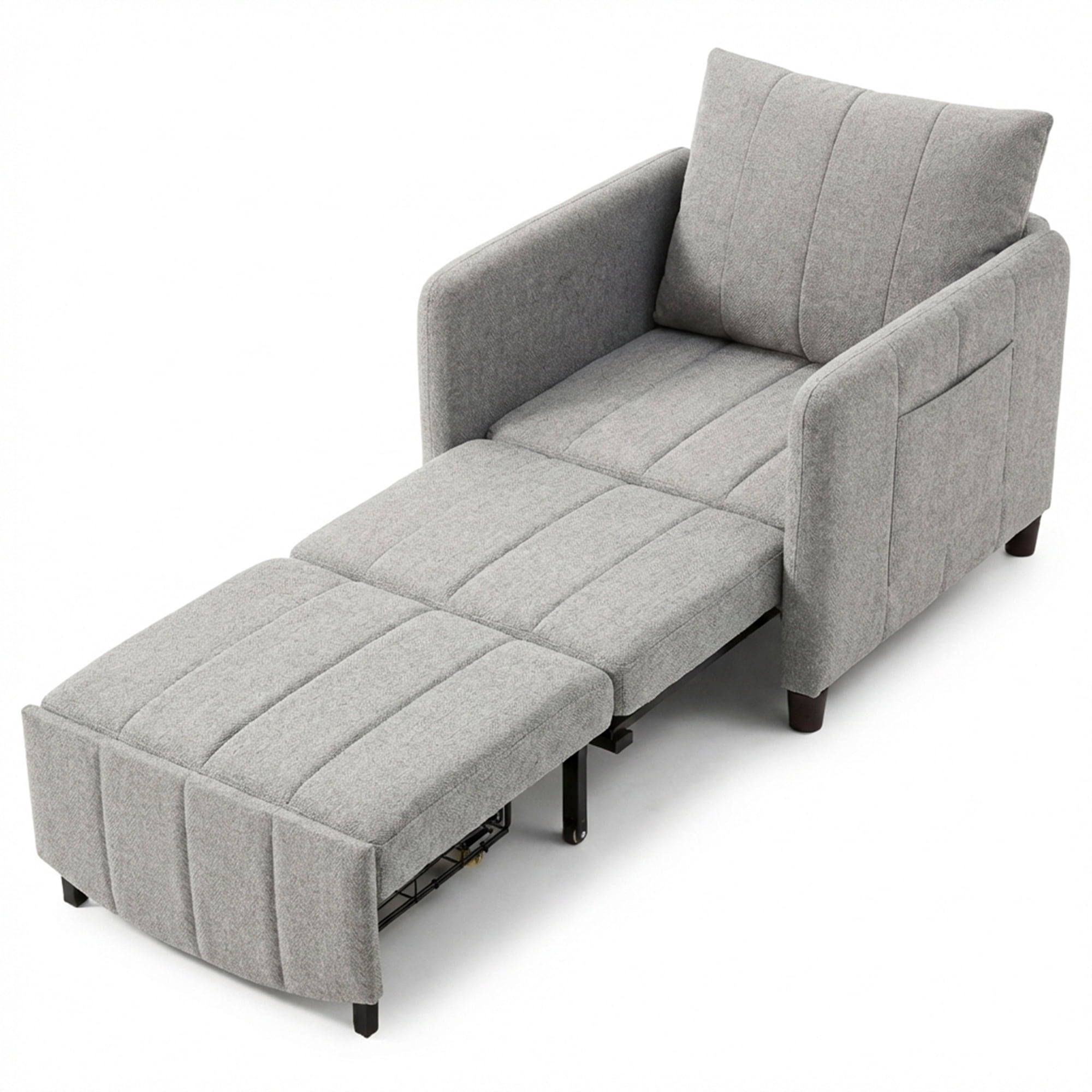 YIKEMA 4-in-1 Convertible Sleeper Chair Bed, 84 Inch Extra Long Pull Out Sofa for Tall Guests, Adjustable Backrest Lounge with Side Storage & Metal Frame, 500 lbs Capacity, Light Gray
