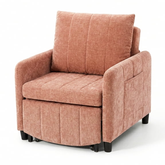 YIKEMA 4-in-1 Convertible Sleeper Chair Bed, 84 Inch Extra Long Pull Out Sofa for Tall Guests, Adjustable Backrest Lounge with Side Storage & Metal Frame, 500 lbs Capacity, Warm Brown