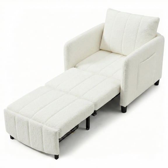 YIKEMA 4-in-1 Convertible Sleeper Chair Bed, 84 Inch Extra Long Pull Out Sofa for Tall Guests, Adjustable Backrest Lounge with Side Storage & Metal Frame, 500 lbs Capacity, White