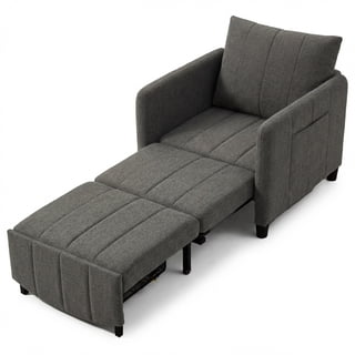 YIKEMA 4-in-1 Convertible Sleeper Chair Bed, 84 Inch Extra Long Pull Out Sofa for Tall Guests, Adjustable Backrest Lounge with Side Storage & Metal Frame, 500 lbs Capacity, Dark Gray
