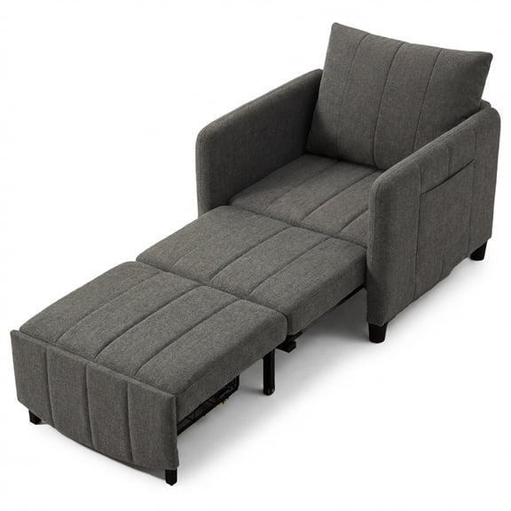 YIKEMA 4-in-1 Convertible Sleeper Chair Bed, 84 Inch Extra Long Pull Out Sofa for Tall Guests, Adjustable Backrest Lounge with Side Storage & Metal Frame, 500 lbs Capacity, Dark Gray