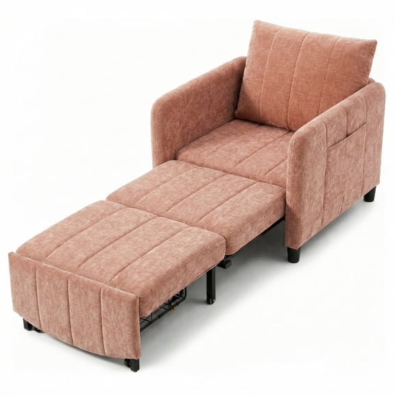 YIKEMA 4-in-1 Convertible Sleeper Chair Bed, 84 Inch Extra Long Pull Out Sofa for Tall Guests, Adjustable Backrest Lounge with Side Storage & Metal Frame, 500 lbs Capacity, Warm Brown