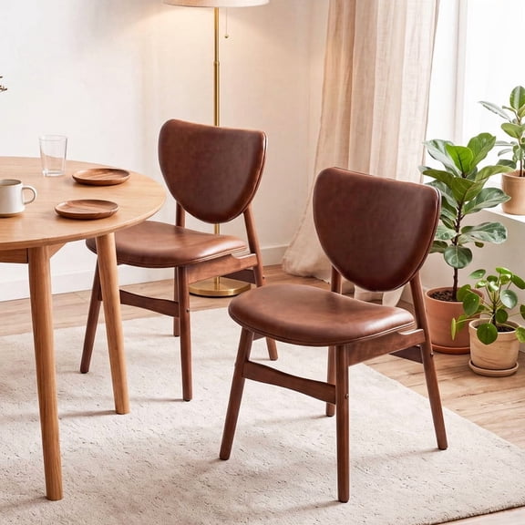 YIKEMA Ergonomic PU Leather Dining Chair | Mid‑Century Style Rubber Wood Frame Side Chair with Heart‑Shape Backrest Set of 2