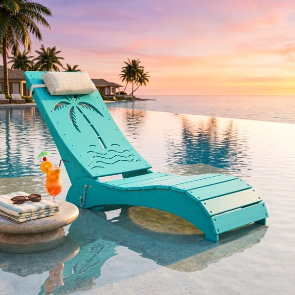 YIKEMA HDPE 3-Position In-Pool Outdoor Chaise Lounge - Set of 2, Blue