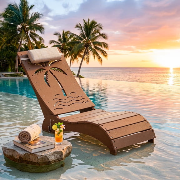 YIKEMA HDPE 3-Position In-Pool Outdoor Chaise Lounge - Set of 2, Teak