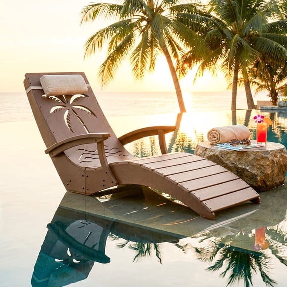 YIKEMA HDPE Outdoor Pool Chaise Lounge with Armrests - Set of 2, TEAK