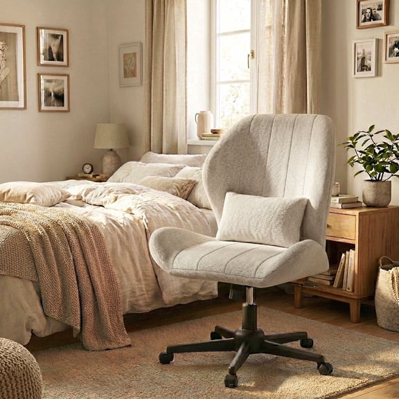 YIKEMA High Back Armless Rolling Office Chair, Wide Ergonomic Seat, Oatmeal