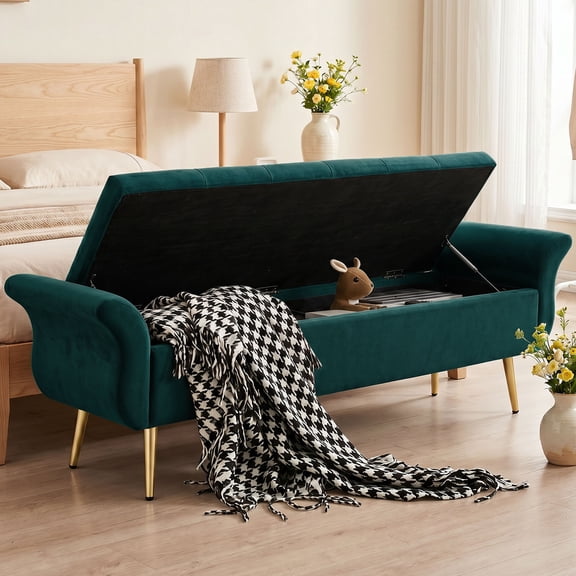 YIKEMA Storage Ottoman Bench 63’’ Length Upholstered End of Bed Bench