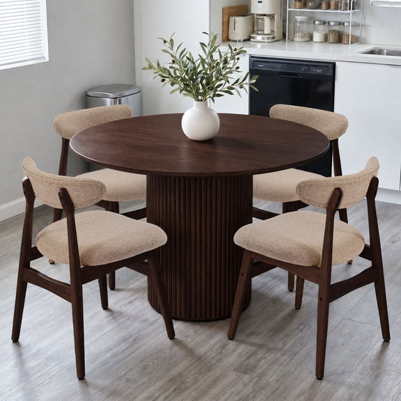 YIKEMA Wooden Dining Chairs Set of 4, Upholstered Kitchen Chairs, Mid Century Modern for Dining Room, Living Room, Lumbar-Ergonomic Backrest, Thick Contoured Seat, Adjustable Foot Pads. Walnut&Gray
