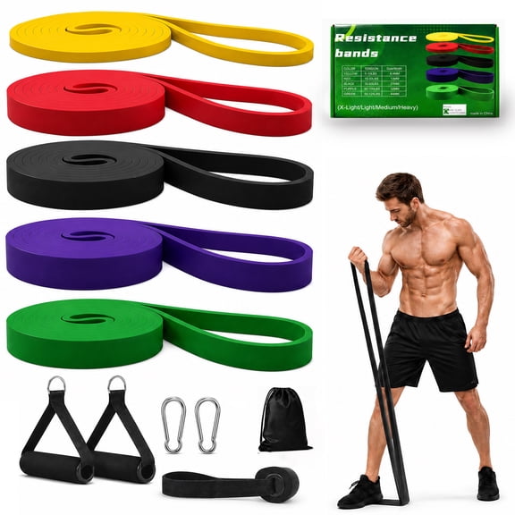 YIKORLUMI Resistance Bands for Working Out, 5 Level Pull Up Assistance Bands Set with Handles, Exercise Bands Resistance Bands Set for Workout, Exercise, Home Strength Training