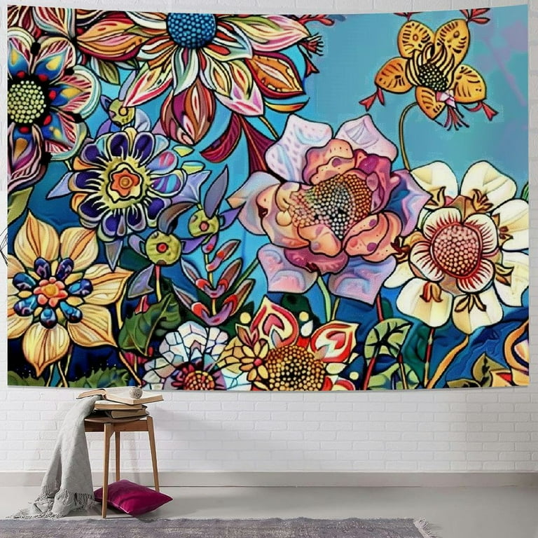 YIKUMA Colorful Floral Tapestry Wall hanging Bright Boho Fabric Blossom Tapestries Multi Color Tapestry for Bedroom Home Hippie Wall Decor Painting Walmart