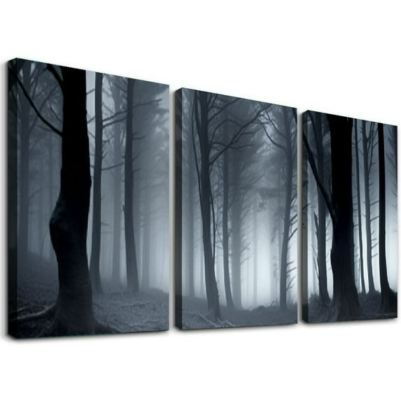 YIKUMA Creepy Forest Dark Theme Poster Canvas Picture Printing Art Decoration Living Room Bedroom Home Background Wall Decoration Corporate Office 12''x16''X3 Panels 12x16x3pcs
