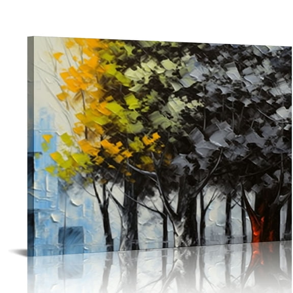 YIKUMA Hand Painted Textured Tree Oil Painting on Canvas Abstract Landsape Wall Art for Decor 20x16in 16x12in