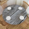 thumbnail image 1 of YIKUMA Indoor Outdoor Patio Round Fitted Vinyl Tablecloth, Flannel Backing, Elastic Edge, Waterproof Wipeable Plastic Cover, Gray Barn Wood Grain Plank for 6-Seat Table 36-70’’ Diam White, 1 of 7