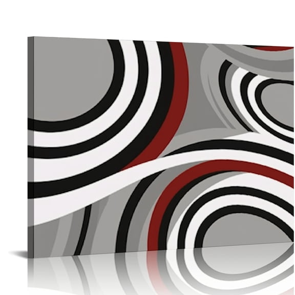 YIKUMA Modern Art Canvas Painting Wall Decor- Red Gray and White Circle Abstract Geometric Wall Art Print Paintings for Home/Living Room/Bedroom Decor Single Panel 20x16in 16x12in