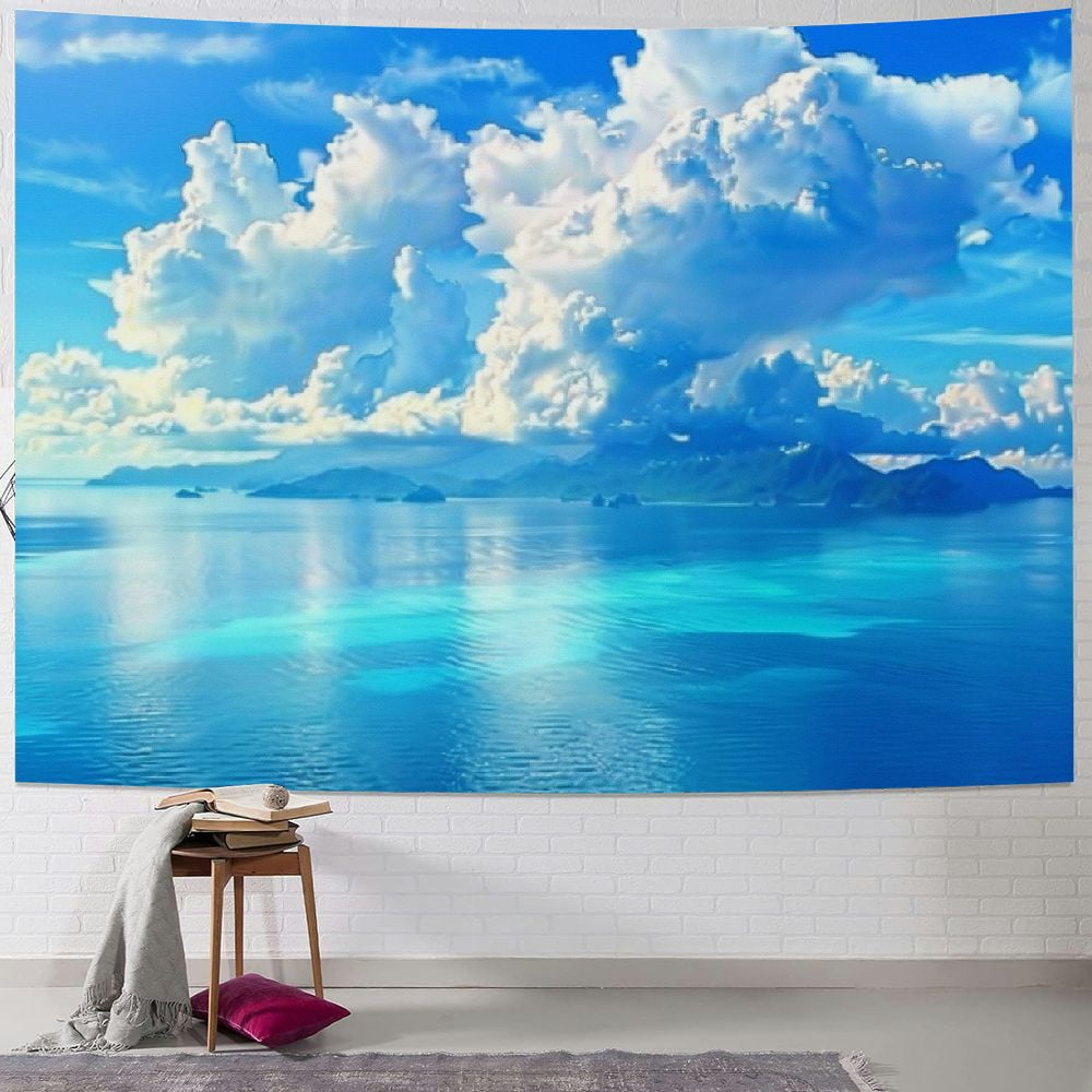 YIKUMA Ocean Beach Tapestry, Hawaii Sea Nature Faux Window Art