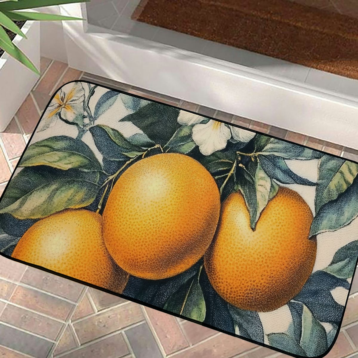 YIKUMA Oranges Flowers Symbolism Square Floor Mat Indoor Outdoor Felt