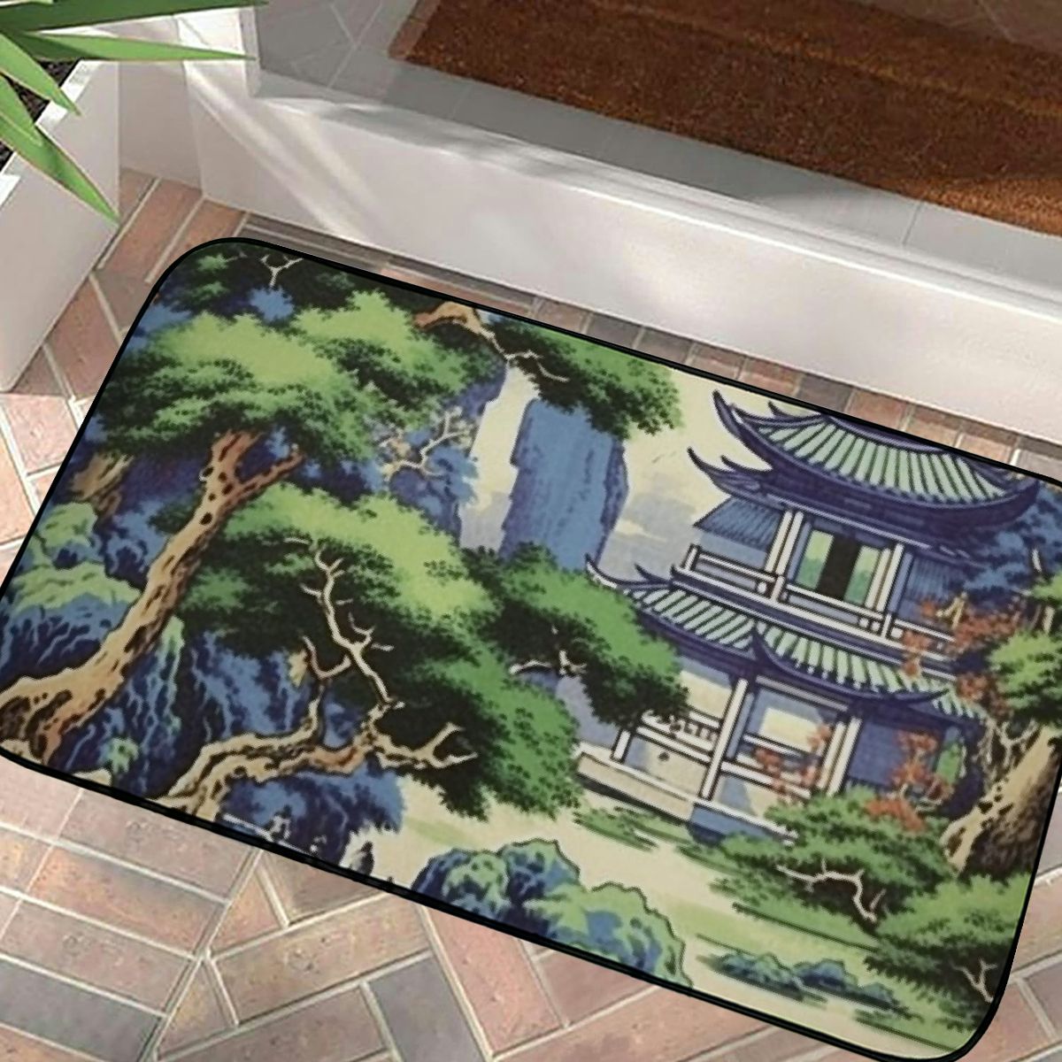 YIKUMA Pagoda Tree Waterfall Felt Square Door Mat NonSlip Durable