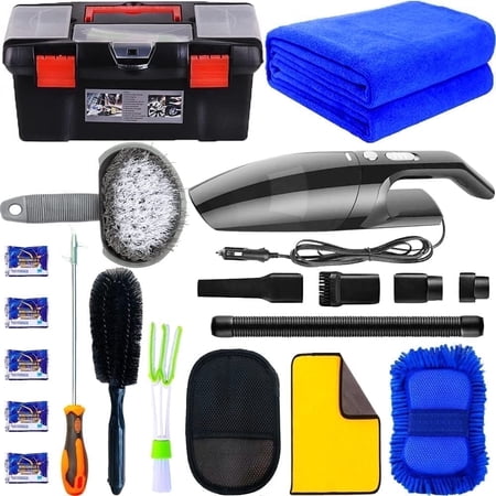 YILAIRIOU Car Cleaning Kit,Car Wash Kit,High Power Car Vacuum Car Interior Detailing Kit, with Microfiber Towels, Tire Brush, Wash Mitt,Sponge,Duster Brush Car Cleaning Tool