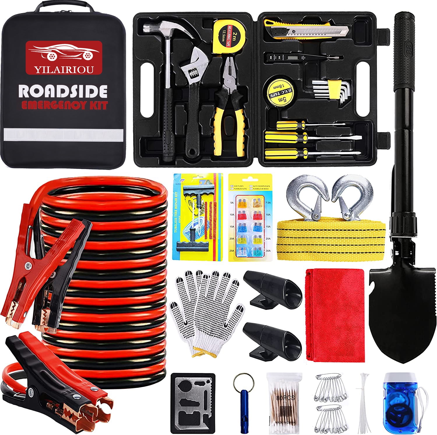 Vetoos Roadside Emergency Car Kit with Jumper Cables, Auto Vehicle Safety  Road Side Assistance Kit Essentials, Winter Car Kit for Women and Men, with
