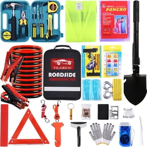 YILAIRIOU Roadside Emergency Car Kit-Safety Car Kit Car Emergency Kit with Jumper Cables Roadside Assistance Kit, Tow Rope, Safety Hammer, Reflective Warning Triangle,Car Tool Kit