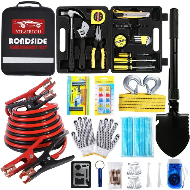 YILAIRIOU Vehicle Road Assistance Kit 124 Pcs Car Tool Kit, Jumper