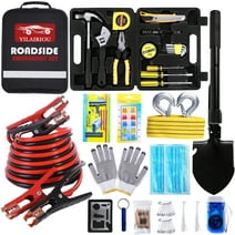 YILAIRIOU Car Emergency Roadside Kit- Safety Kits for Cars, Car Jumper Cables Kit 11.8 Foot (Upgrade) 124 Pcs Car Tool Kit,Tow Strap, Folding Survival Shovel