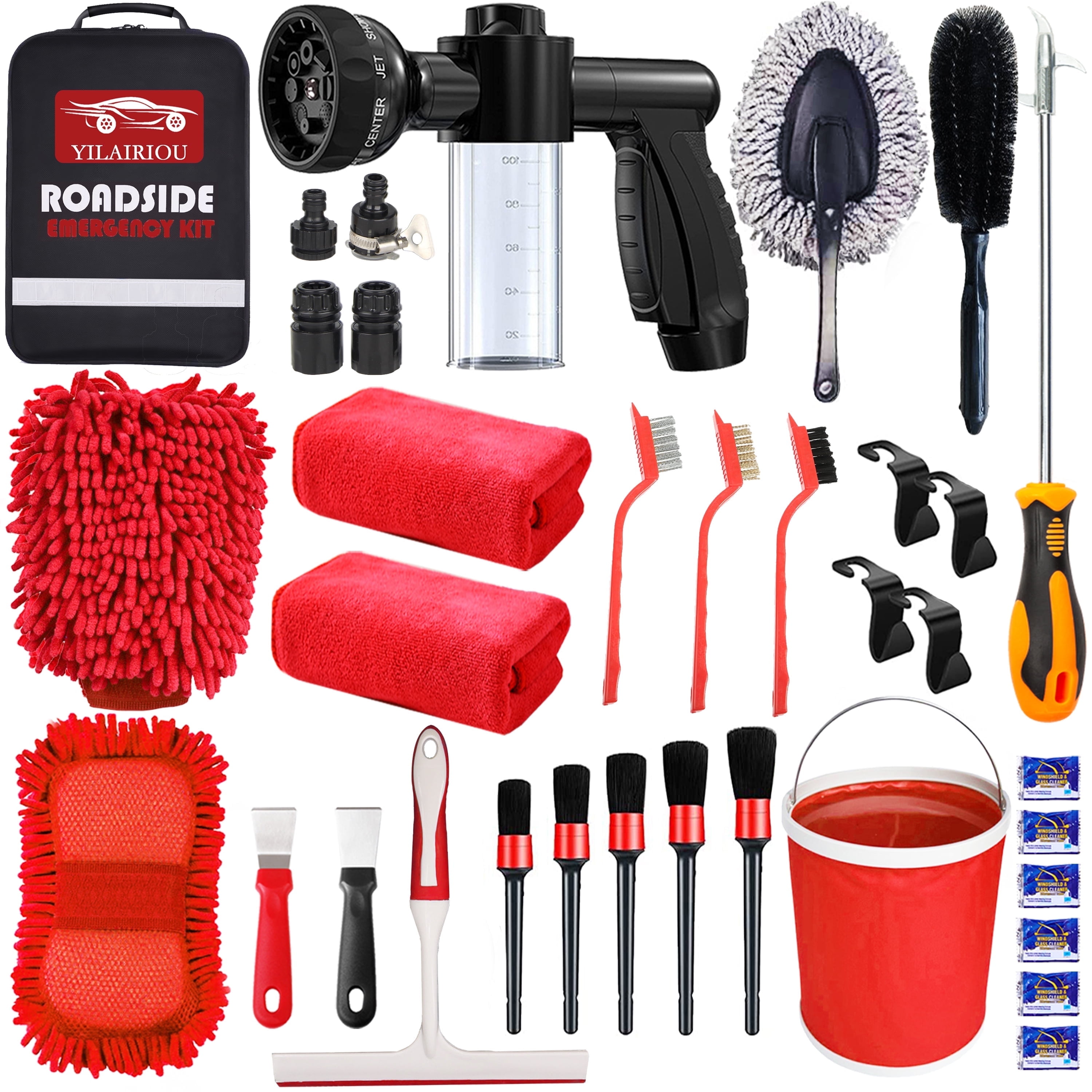 YILAIRIOU Car Wash Kit Car Wash Cleaning Kit Car Wash Foam Gun Sprayer Microfiber Sponge and Towels Car Foam Gun Tire Brush Collapsible Bucket Car Washing Kit