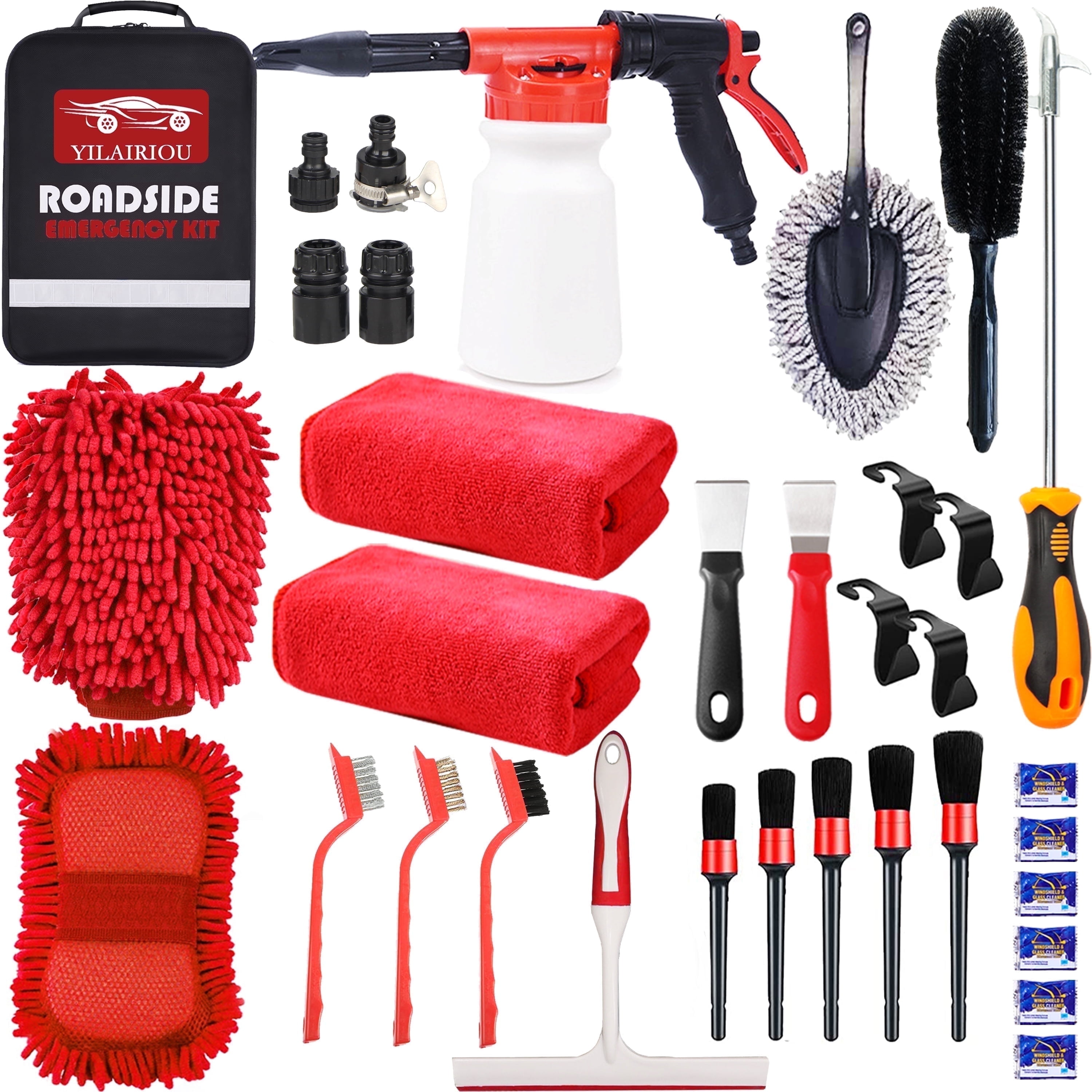 YILAIRIOU Car Wash Kit Car Wash Cleaning Kit with Car Wash Foam Gun Microfiber Sponge and Towels Tire Brush Built, Car Foam Gun, Car Cleaning Tool