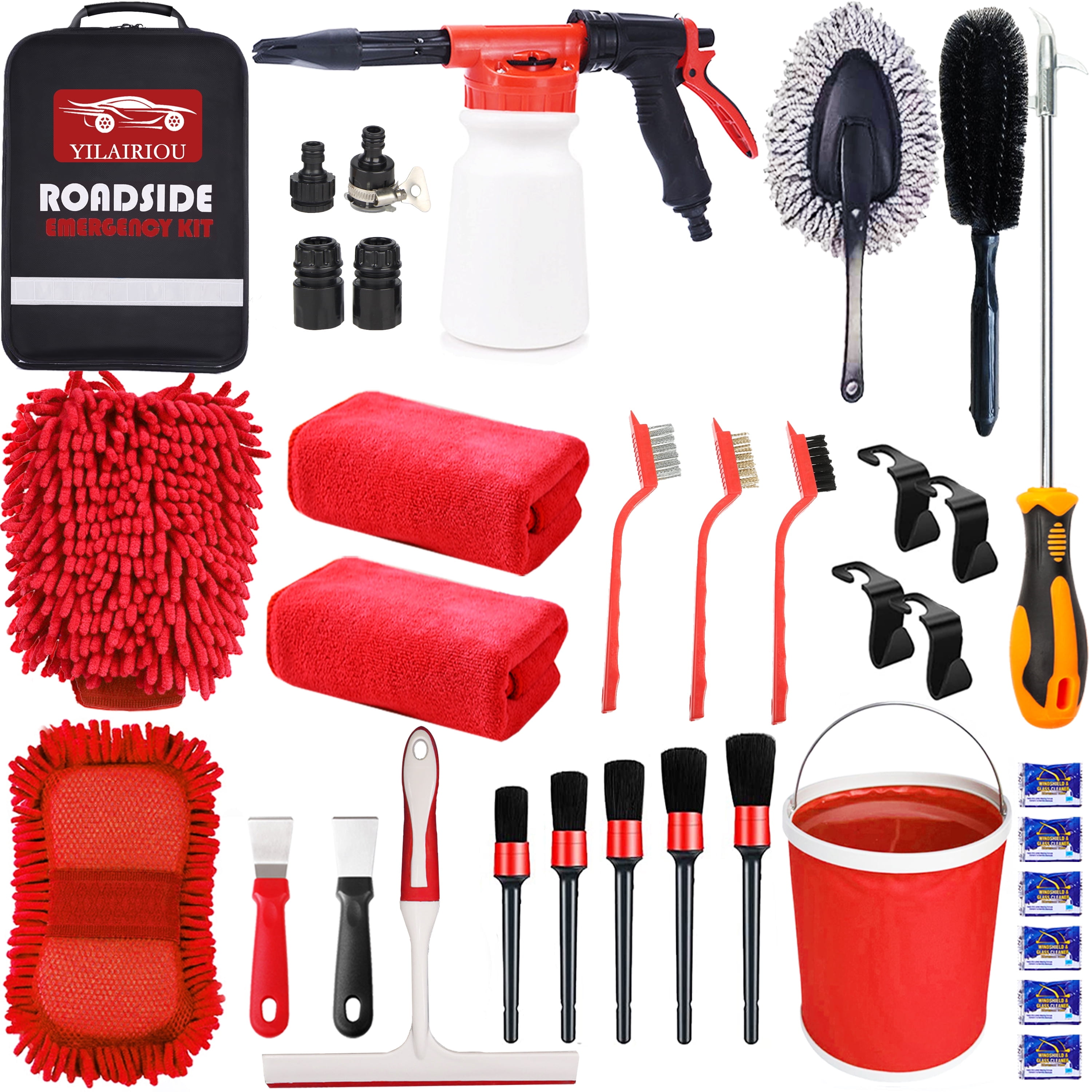 YILAIRIOU Car Wash Kit with Foam Gun - Car Wash Cleaning Kit with Wash Microfiber Sponge and Towels Tire Brush Collapsible Bucket Wash, Sprayers for Car Cleaning Gardens and Pets
