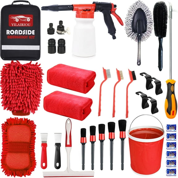 Car Wash Kit - Car Cleaning Kit,Car Wash Kit with Foam Gun, Microfiber Sponge and Towels,Tire Brush, Collapsible Bucket,Car Wash Foam Gun