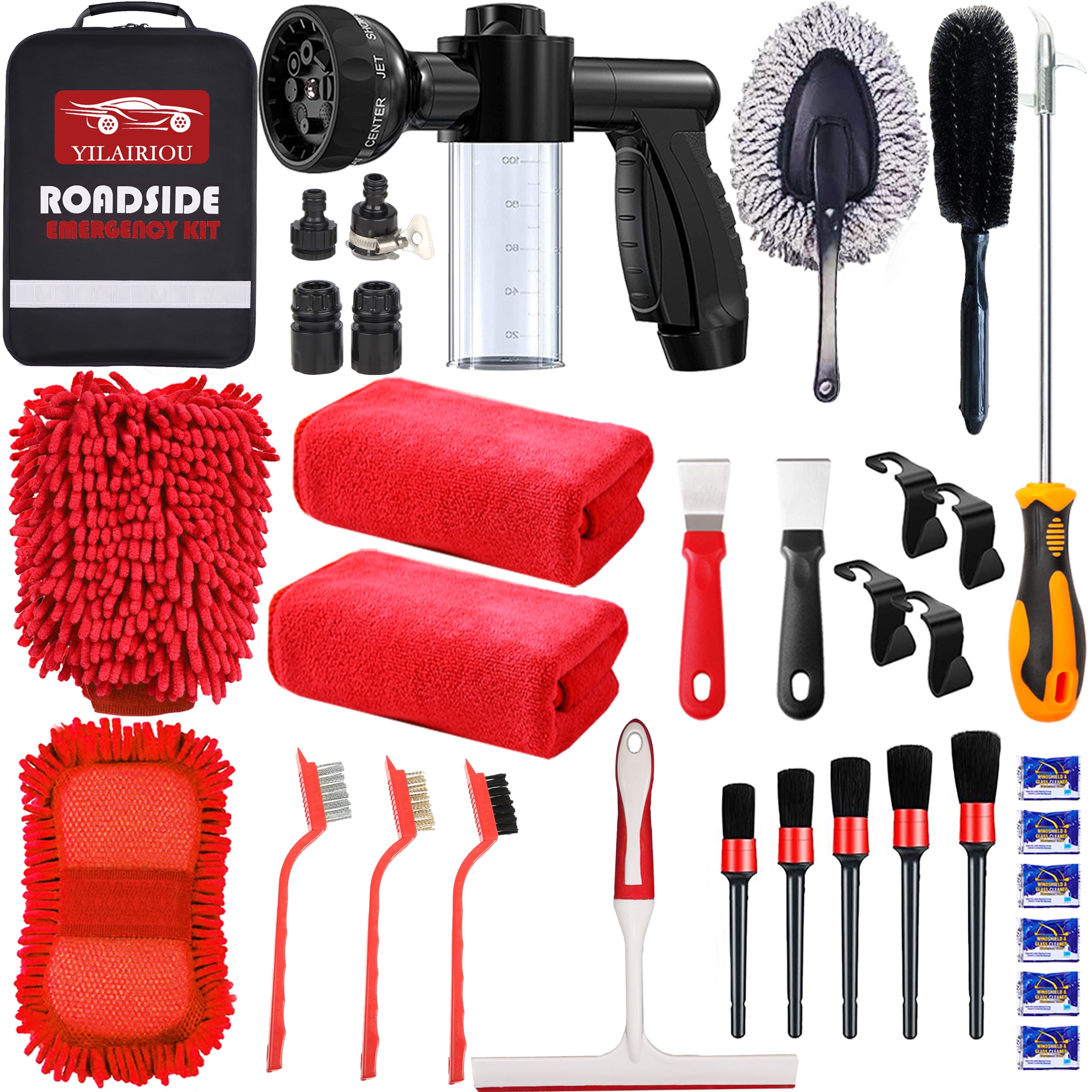 Car Wash Kit -Car Wash Cleaning Kit Car Interior Detailing Kit with Car Wash Foam Gun,Microfiber Sponge Car Care Kit,Tire Brush, Car Wash Kit with Foam Gun