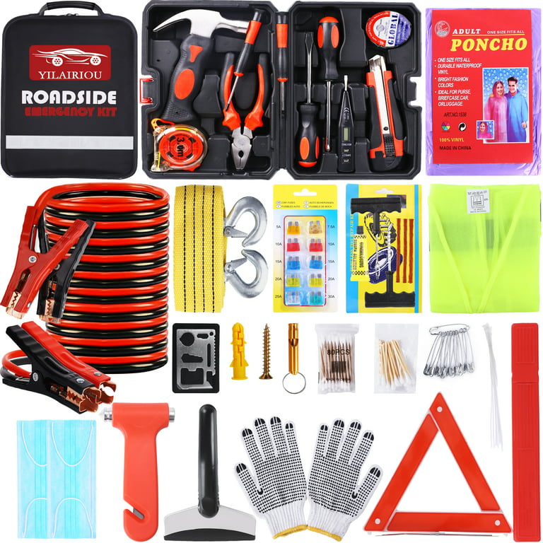 YILAIRIOU Emergency Roadside Car Kit Auto Vehicle Truck Safety Emergency  Road Side Assistance Kits Car Emergency Safety Kit with Jumper Cables 