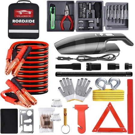 YILAIRIOU Roadside Car Emergency Kit- Car Safety Kit,Car Kits Emergency,High Power Car Vacuum,Jumper Cable Kits,Reflective Warning Triangle,Car Emergency Kit