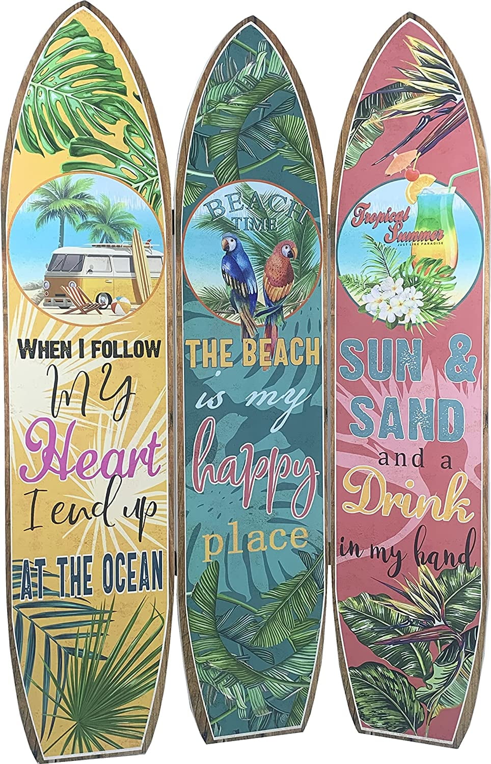 YILAN Surfboard Shaped Room Divider Beach Theme Privacy Screens Double