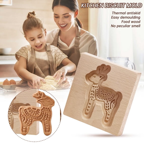 YILANP Wooden Cookie Biscuit Mold, 3D Baking Mold, Embossing Craft Decorating Baking Tool, Suitable for Halloween Thanksgiving Christmas Kitchen DIY (Fawn)