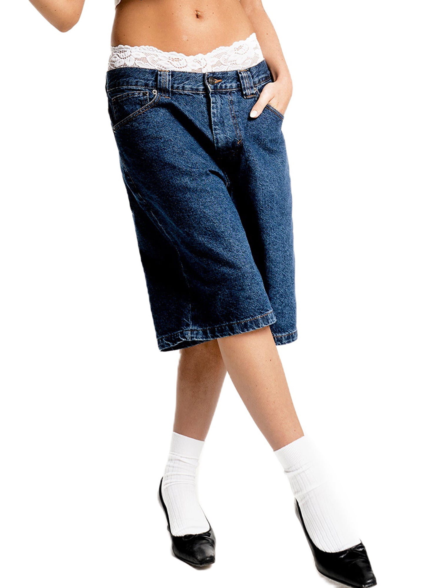 YILEEGOO Women s Summer Knee Length Denim Shorts Loose Low Rise Wide Leg Long Shorts with Pockets Walmart