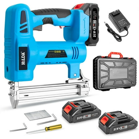 YILIFEIDA Cordless Electric Nail Gun, Naile with Battery 1.5Ah X 2 & Charger, Quick Reload Magazine, Anti Jam Technology, Lightweight Design, 1000pcs Nails, Cordless Brad Nailer for DIY Project