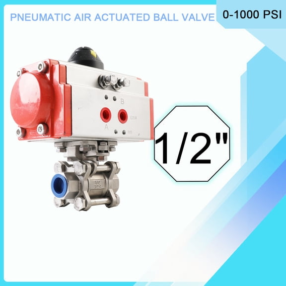 YILIKISS 1/2" NPT 3-Piece Pneumatic Ball Valve Actuator Single Acting Stainless Steel