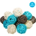 thumbnail image 1 of YILOSF-15 Pieces Wicker Rattan Balls Decorative Orbs Vase Fillers for Craft, Party, Wedding Table Decoration, Aromatherapy Accessories, 1.8 Inch(Light-Blue White Gray), 1 of 4
