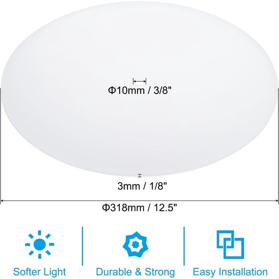 YILOSF-Lampshade Diffuser, 12.5" Diameter with 3/8" Center Hole Round Diffuser for Drum Lampshades Pendants Light Fits 13-15" Openings, Frosted White