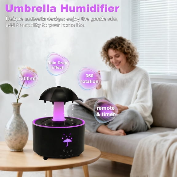 YILOSF-Rain Humidifier Oil Diffuser, Raindrop Essential Oil Aromatherapy Diffuser for Bedroom, 360 Rotating Raindrop & 7 LED Mood Lights, Auto Shut-Off, Quiet Cool Mist Humidifier for up to 24 Hrs