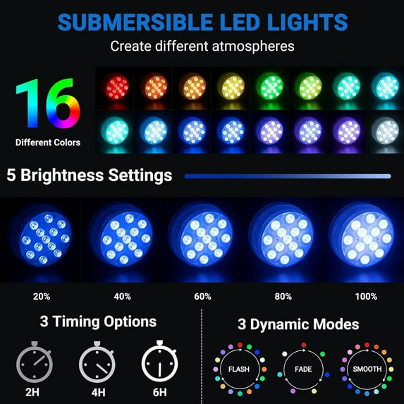 YILOSF-Submersible LED Lights with Remote, 13 LED Pool Lights for ...