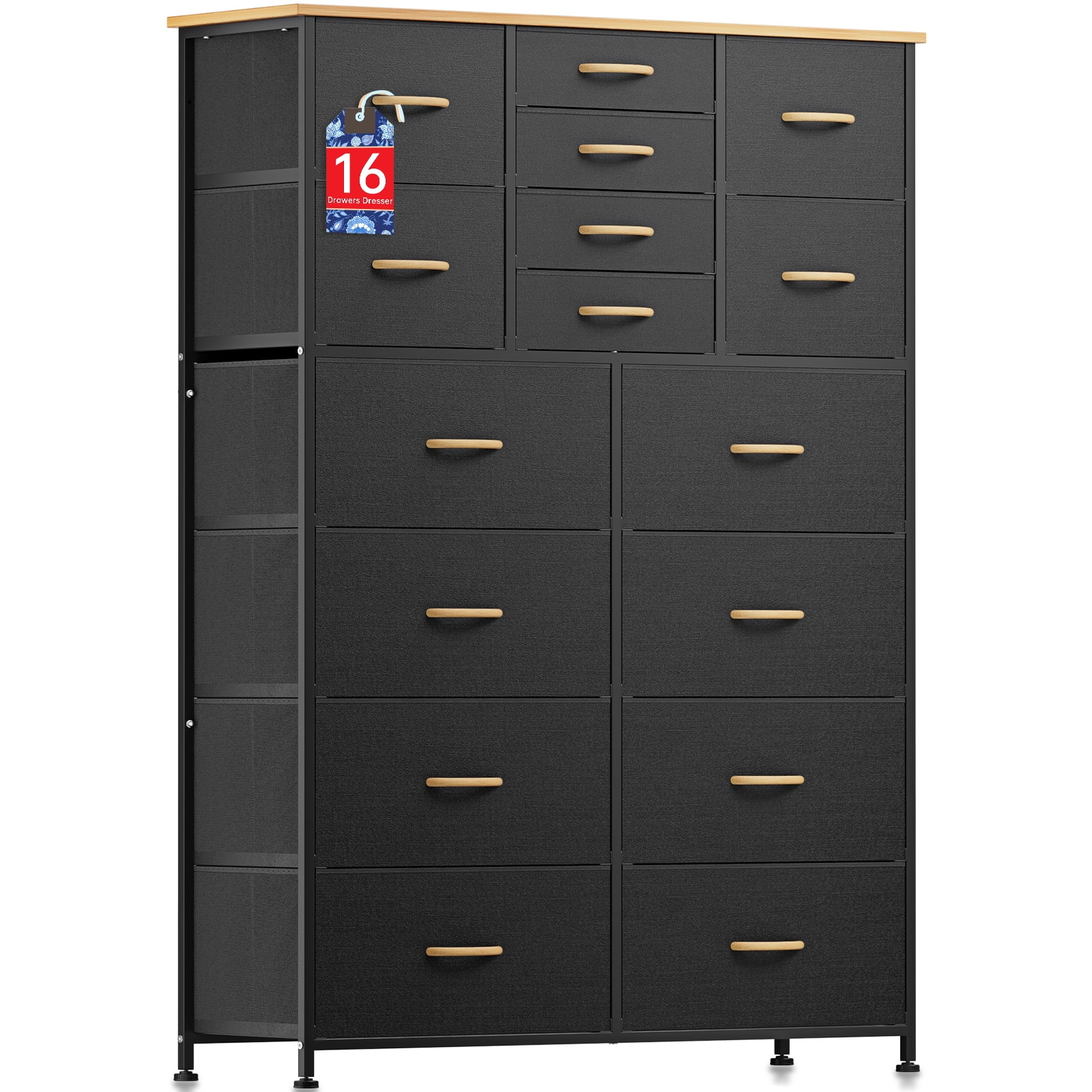 YILQQPER Dresser 16 Drawers Tall Storage Tower with Wood Top, Fabric