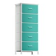 thumbnail image 1 of YILQQPER Dresser with 5 Drawer, Tall Storage Tower Dresser with Sturdy Steel Frame, Fabric Bins, Leather Finish, Wood Top, Aqua Blue, 1 of 7