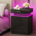 thumbnail image 1 of YILQQPER Modern LED Nightstand with 3 Drawers High Gloss Led Light Bedside Table Storage White Night Table with Lights End Side Table with Drawer for Bedroom, 1 of 12