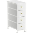 thumbnail image 1 of YILQQPER Narrow Dresser Storage Tower with 4 Drawers, Slim Dresser Chest of Drawers with Steel Frame, Wood Top, Golden Knobs, White Dresser for Bedroom, Bathroom, Small Spaces, Laundry, Closet, White, 1 of 7