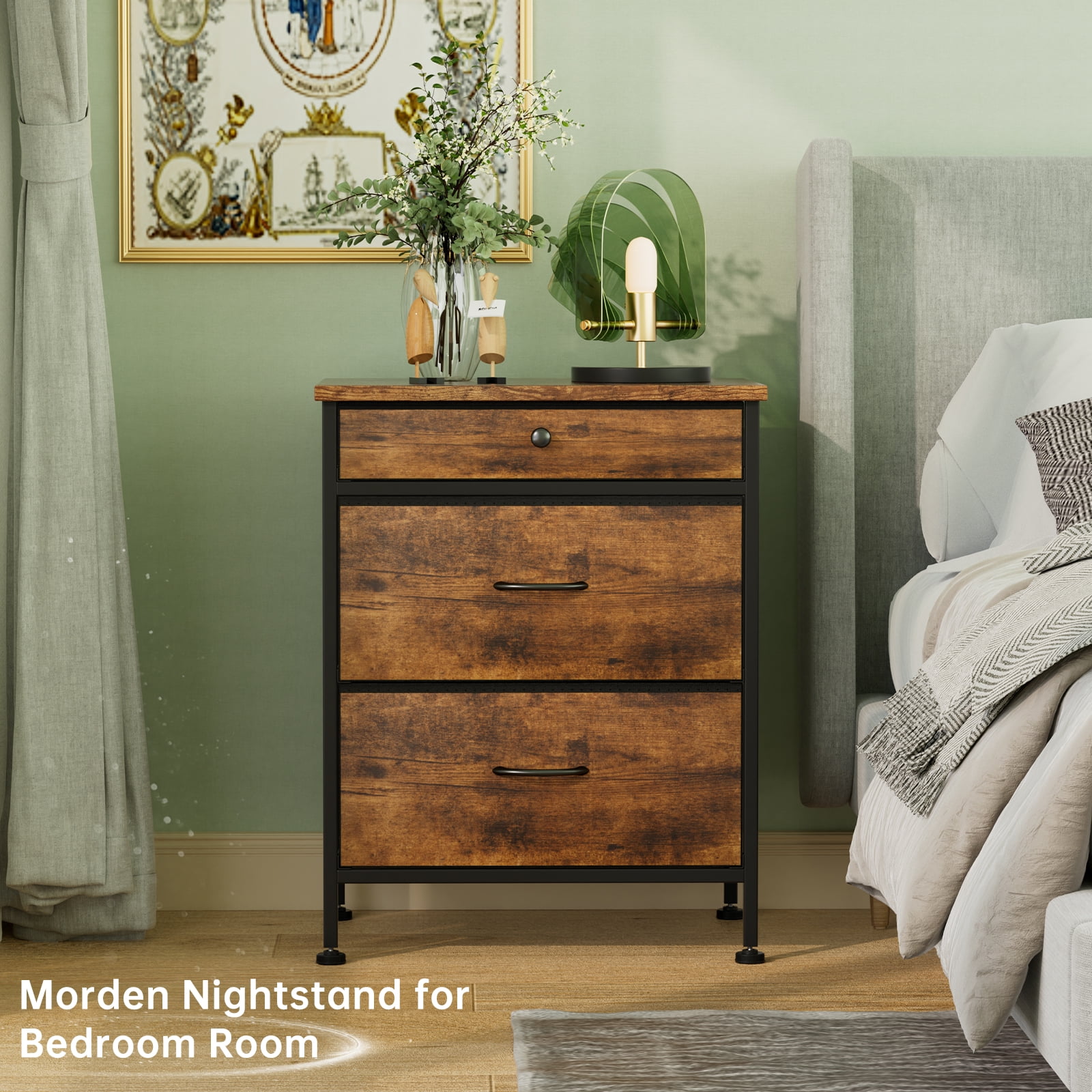 YILQQPER Nightstand with 3 Drawers, Small Dresser, End Table with 3
